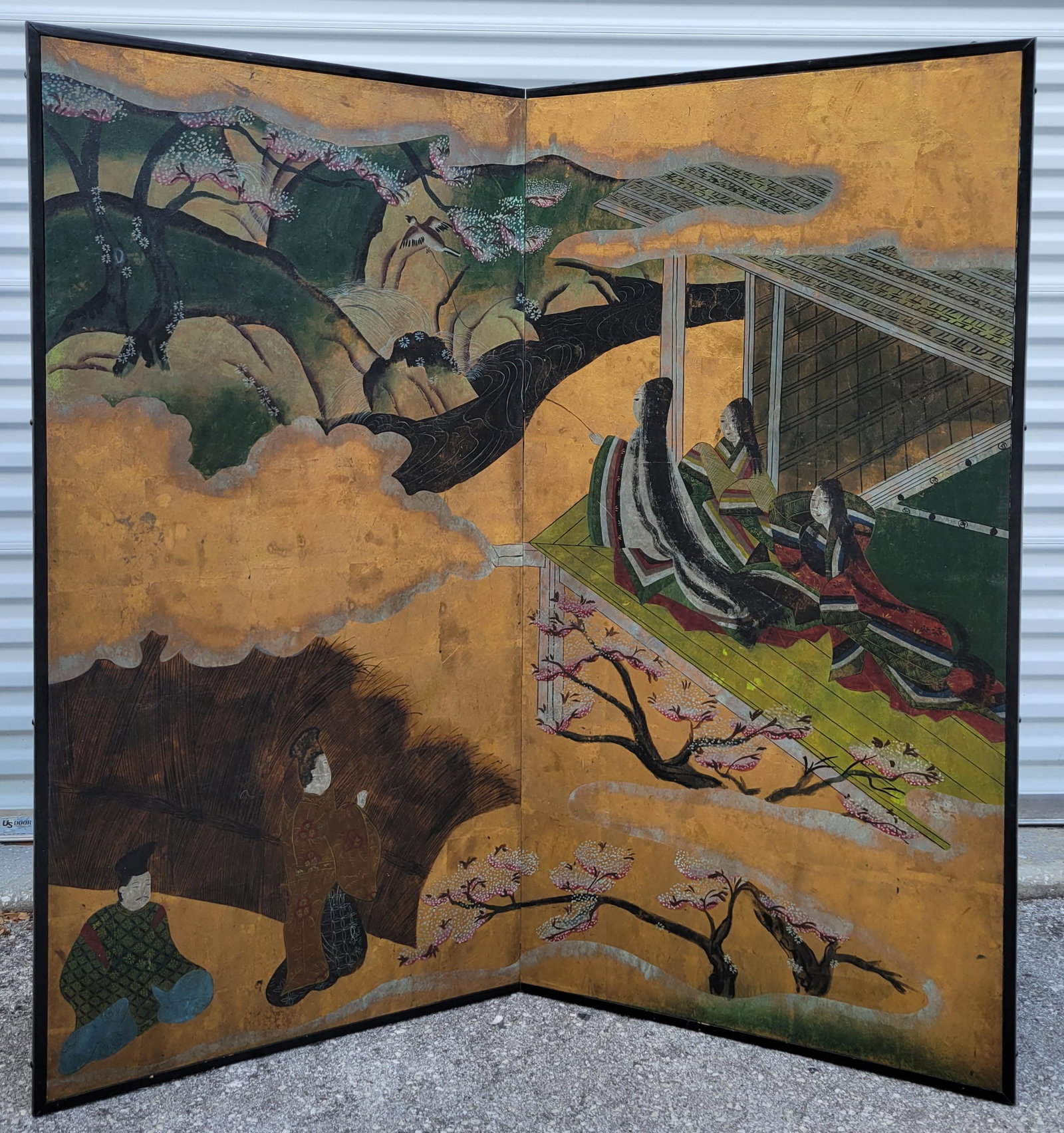 Antique Kano Meiji Japanese 2 Panel 52x53 Inch Screen (1 of 11)