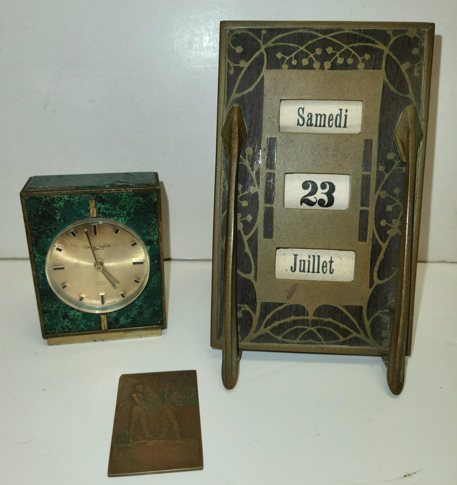 German Bronze Paperweight French Calendar And Travel Alarm Clock (1 of 6)