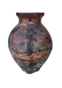 Vanderbilt Estate William Hunt Diederich 1915 Floor Vase: Vanderbilt Estate William Hunt Diederich 1915 Floor Vase, Arts and Crafts to Art Deco red art pottery clay or terra cotta ground with black unglazed encircling Etruscan, Greek or Roman inspired equest