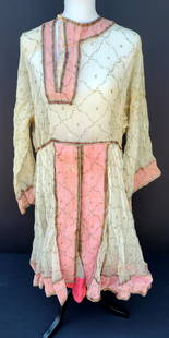 Vanderbilt Estate White Chiffon Pink Tunic Dress GVW With Vanderbilt Estate: Vanderbilt estate white chiffon pink tunic dress GVW with Vanderbilt estate. One of several lots of soiree costumes, dresses and gowns worn by Gertrude Vanderbilt Whitney and descendents. Unless