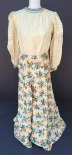 Vanderbilt Estate Gilt Applique Dress French 8 Piece Clothing Lot: Gertrude Vanderbilt Whitney Vanderbilt estate gilt applique dress French. One of several lots of soiree costumes, dresses and gowns worn by Gertrude Vanderbilt Whitney and descendents. Unless