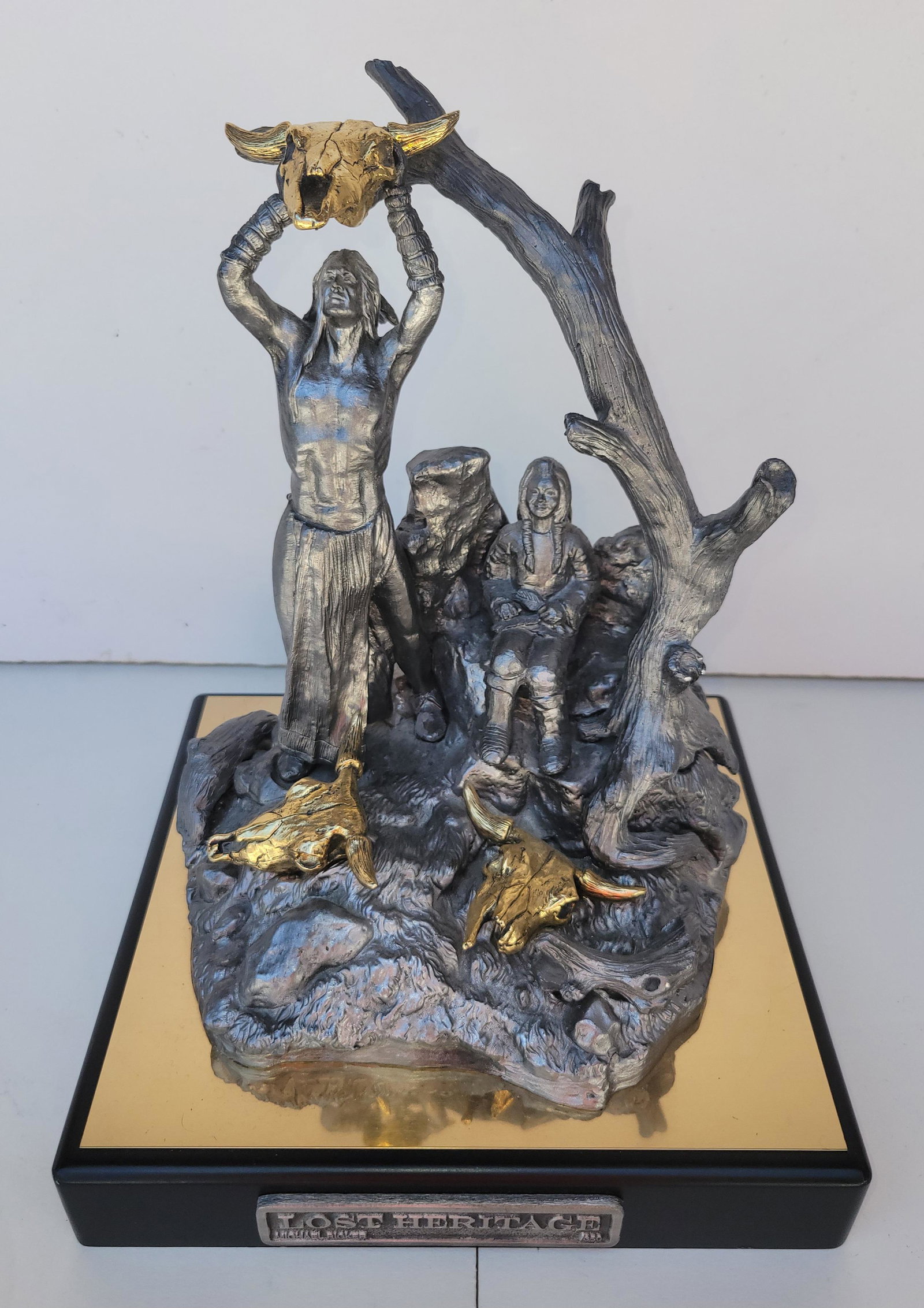 Michael Ricker Native American Subject Lost Heritage Gilt Pewter Sculpture Lt Ed 350 (1 of 4)