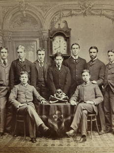 Vanderbilt Archives Yale Skull And Bones 1890s Fraternity Photograph The Order 322 Secret Society: Vanderbilt Archives Yale Skull And Bones 1890s Fraternity Photograph The Order 322 Secret Society, cabinet card by Pach Bros of NY, 4.625 x 7.5 inch photo on a 5.2 x 8.5 inch heavy gilt edge card moun