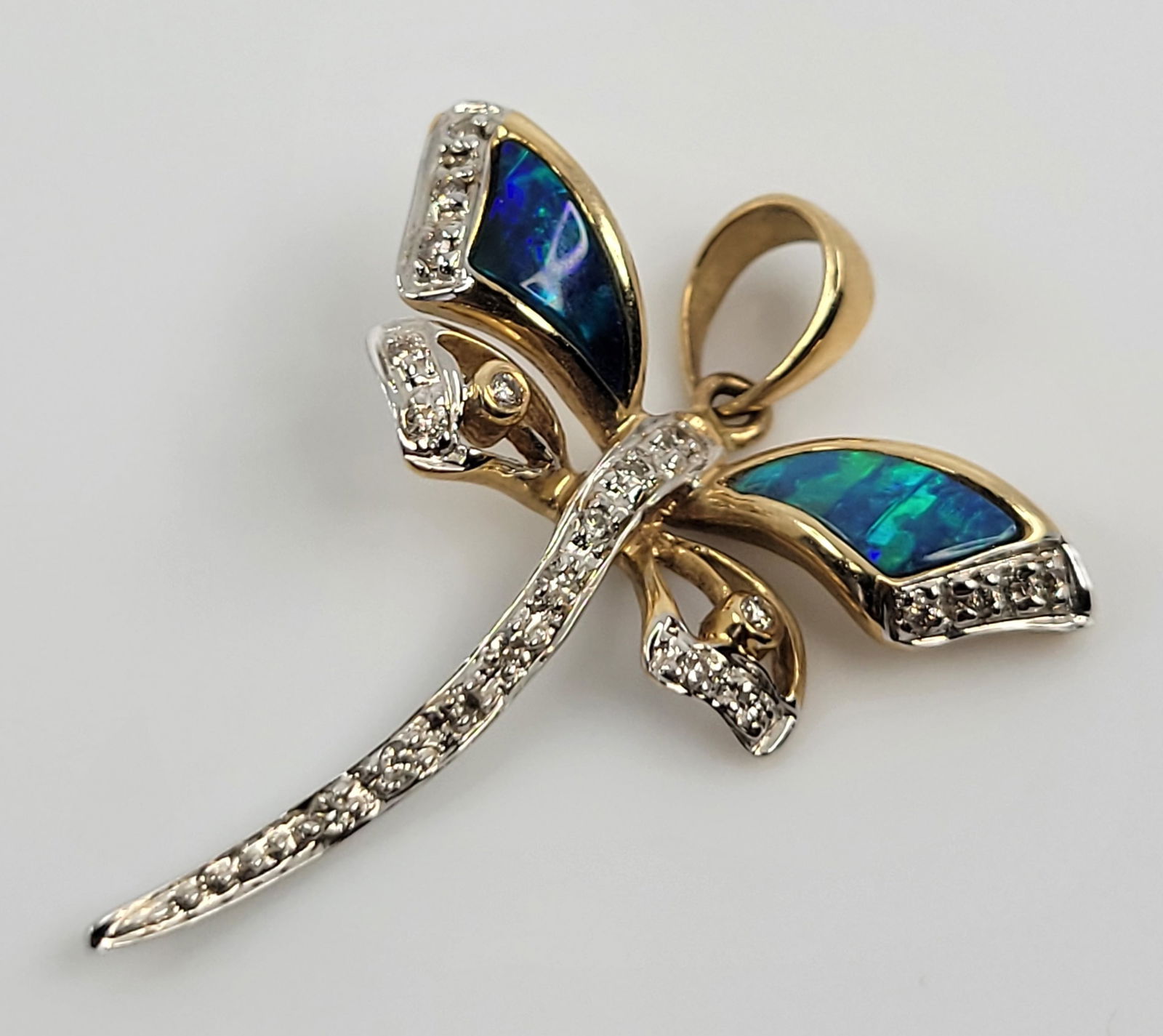 Irene Cara Estate 14k Gold Australian Opal Diamond Dragonfly Bi Gold Pendant COA (1 of 1)