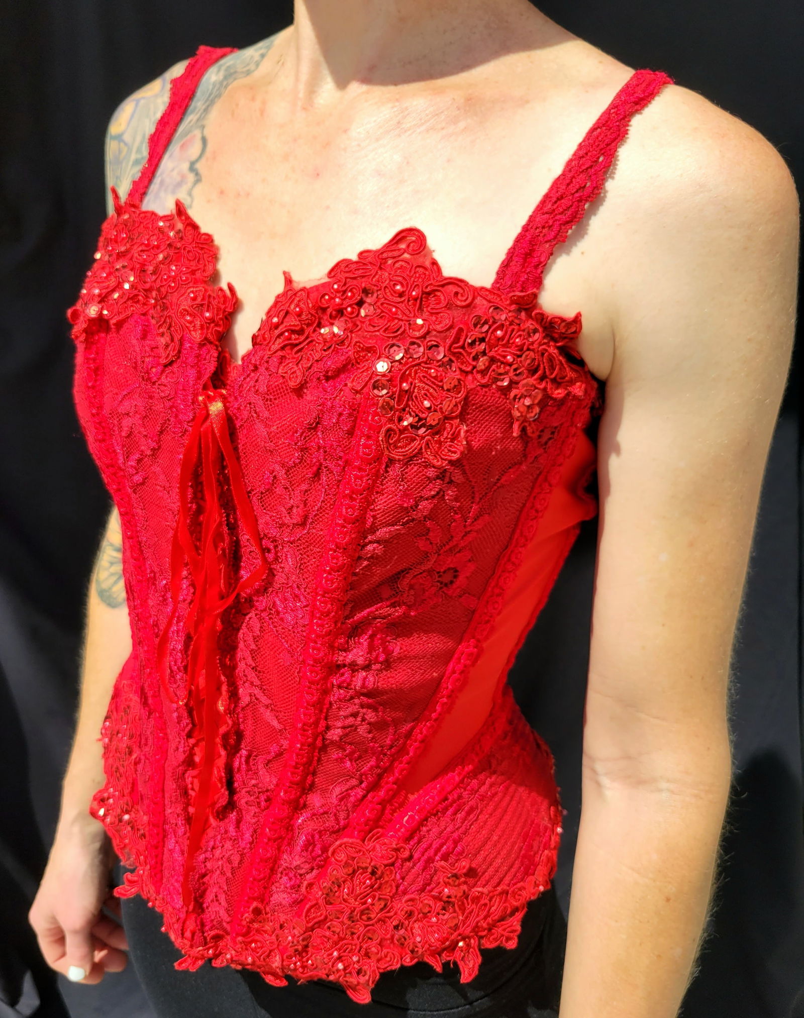 Irene Cara Estate Performance Worn Red Catwalk London Corset Bustiere Lace Embroidered COA (1 of 7)