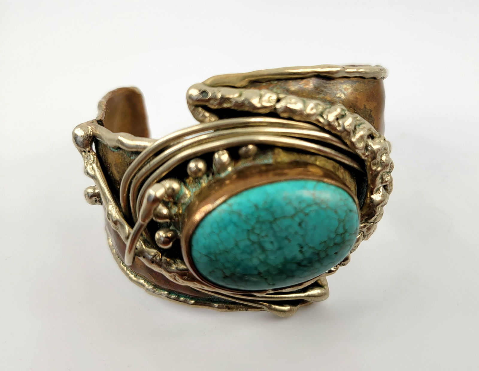 Irene Cara Estate Identified Large Turquoise Cuff Mixed Metal Bracelet COA (1 of 1)