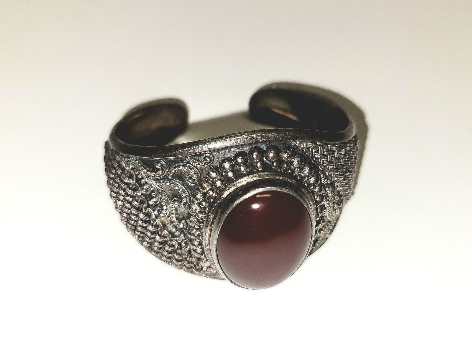 Irene Cara Estate Indonesian Heavy Sterling Cabochon Cuff Bangle Bracelet COA (1 of 1)