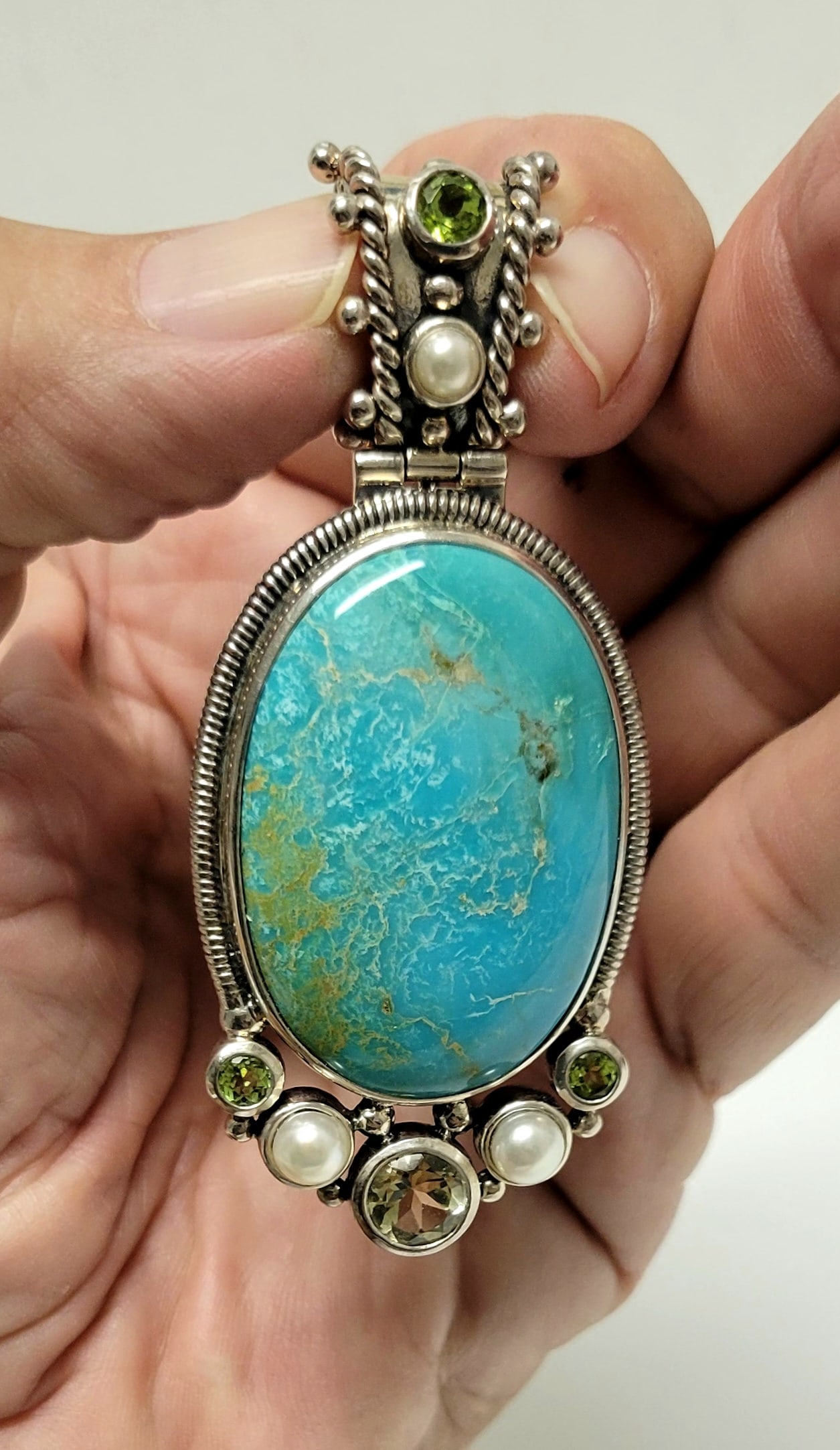 Irene Cara Estate Thai Sterling Silver Large Stone Set Cabochon Turquoise Pendant COA (1 of 1)