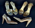 Irene Cara Estate 3 Pair Gilt Heels High Heel Shoes COA