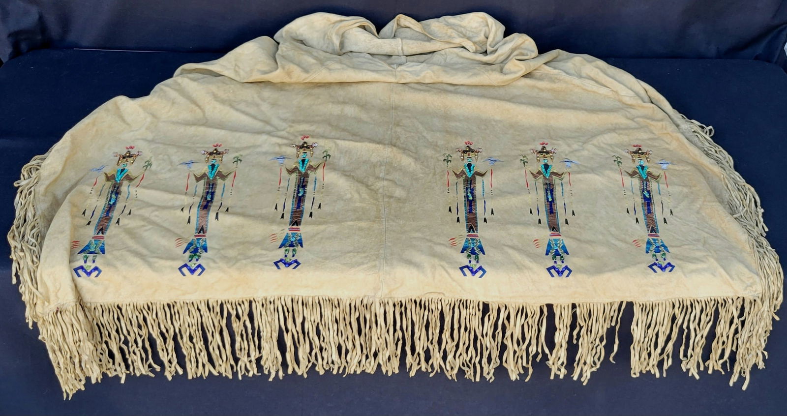 Irene Cara Estate Southwest Native American Style Beaded Leather Hooded Serape Poncho COA (1 of 2)