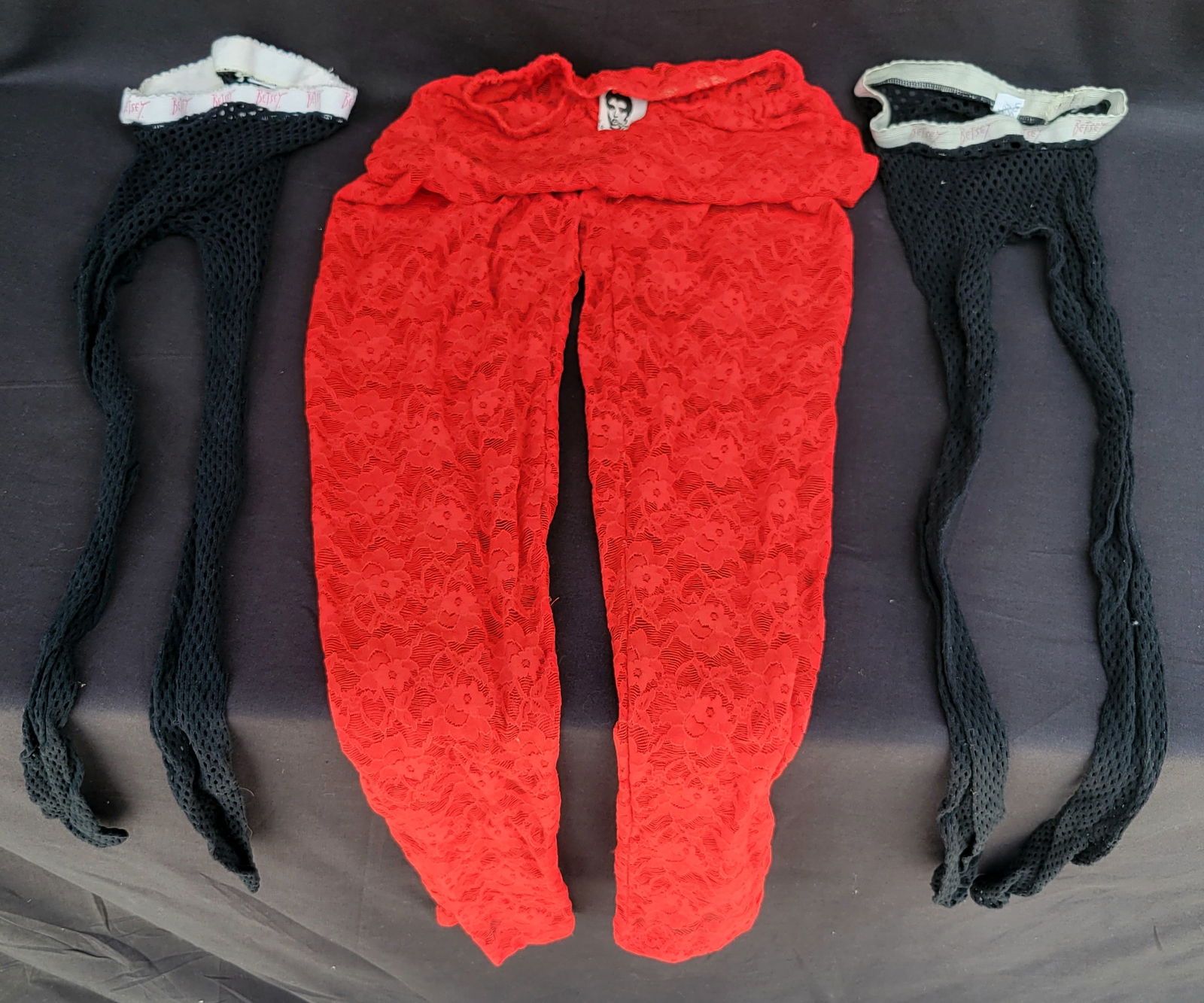 Irene Cara Estate Betsy Johnson 3 Pair Lace And Fishnet Leggings Lingerie Hose S 8 10 And M L COA (1 of 2)