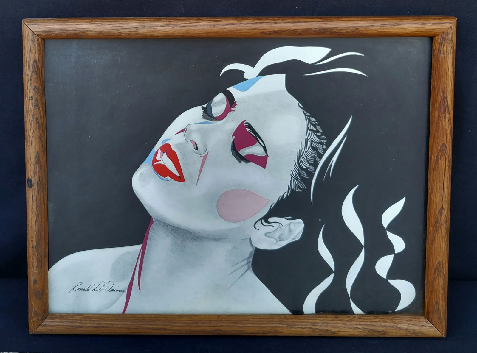 Irene Cara Estate Signed Portrait Painting Patrick Nagel Manner Possibly Ronald Gaines COA (1 of 2)