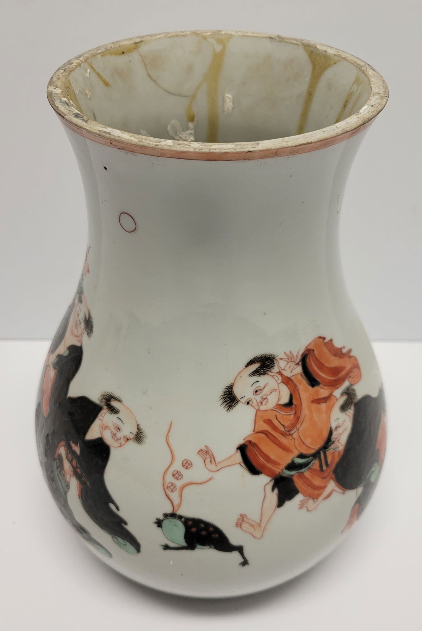 Vanderbilt Studio Signed Chinese Qing Frog Elders Vase To Repair With A Lamp Mount (1 of 5)