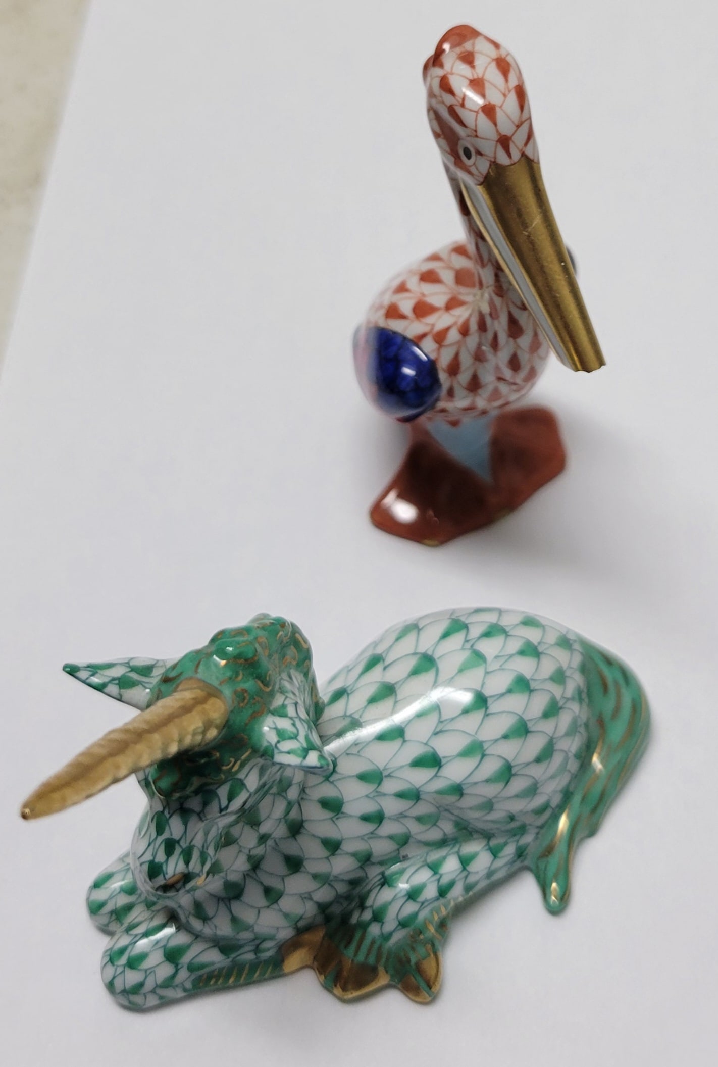 Vanderbilt Whitney Studio 2 Herend Fishnet Animals Unicorn Pelican Statue Figures (1 of 2)