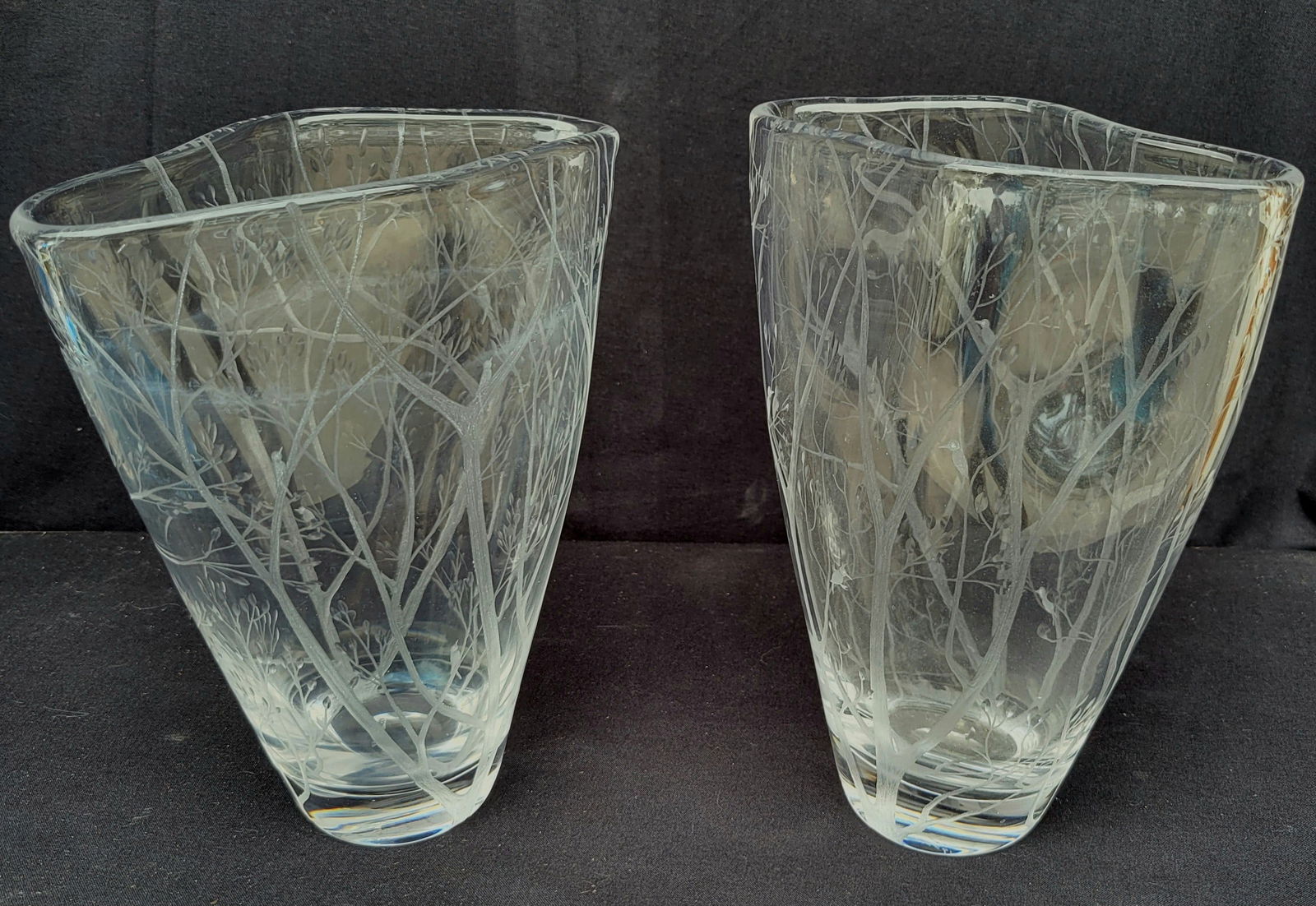 Jasan Estate Pair Kosta Vicke Lindsteand 9.5in Vases Tree Bird Signed (1 of 1)