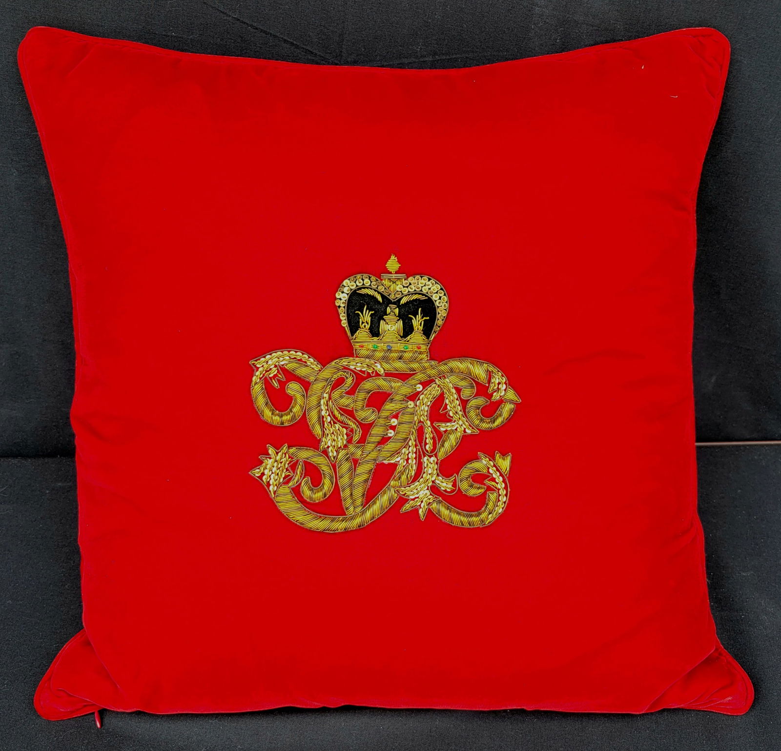 Jasan Estate Signed Ralph Lauren Crown Applique Red Velvet Pillow (1 of 1)