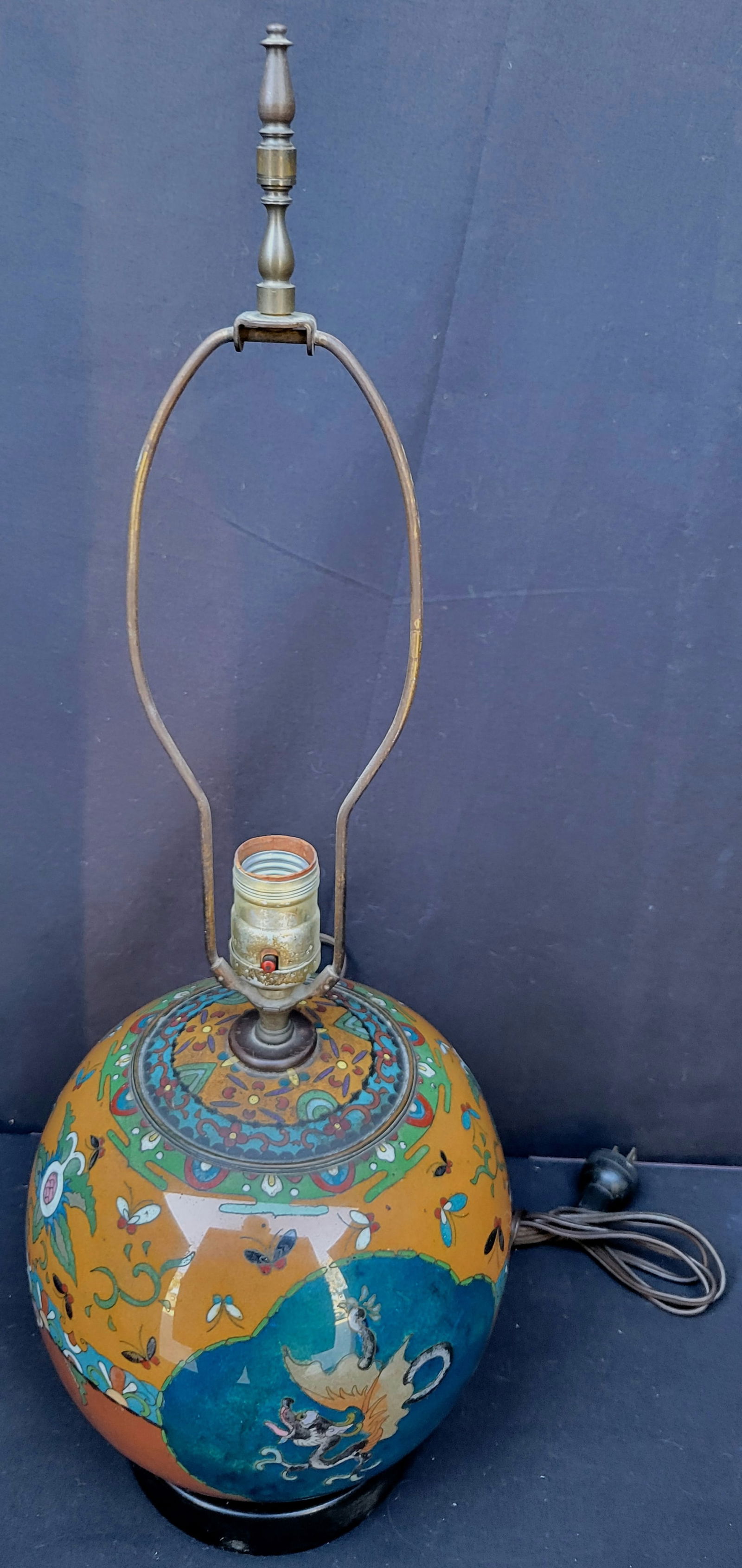 Gulf Coast Estate Antique Chinese Cloisonne Enamel Footed Ginger Jar Table Lamp (1 of 2)