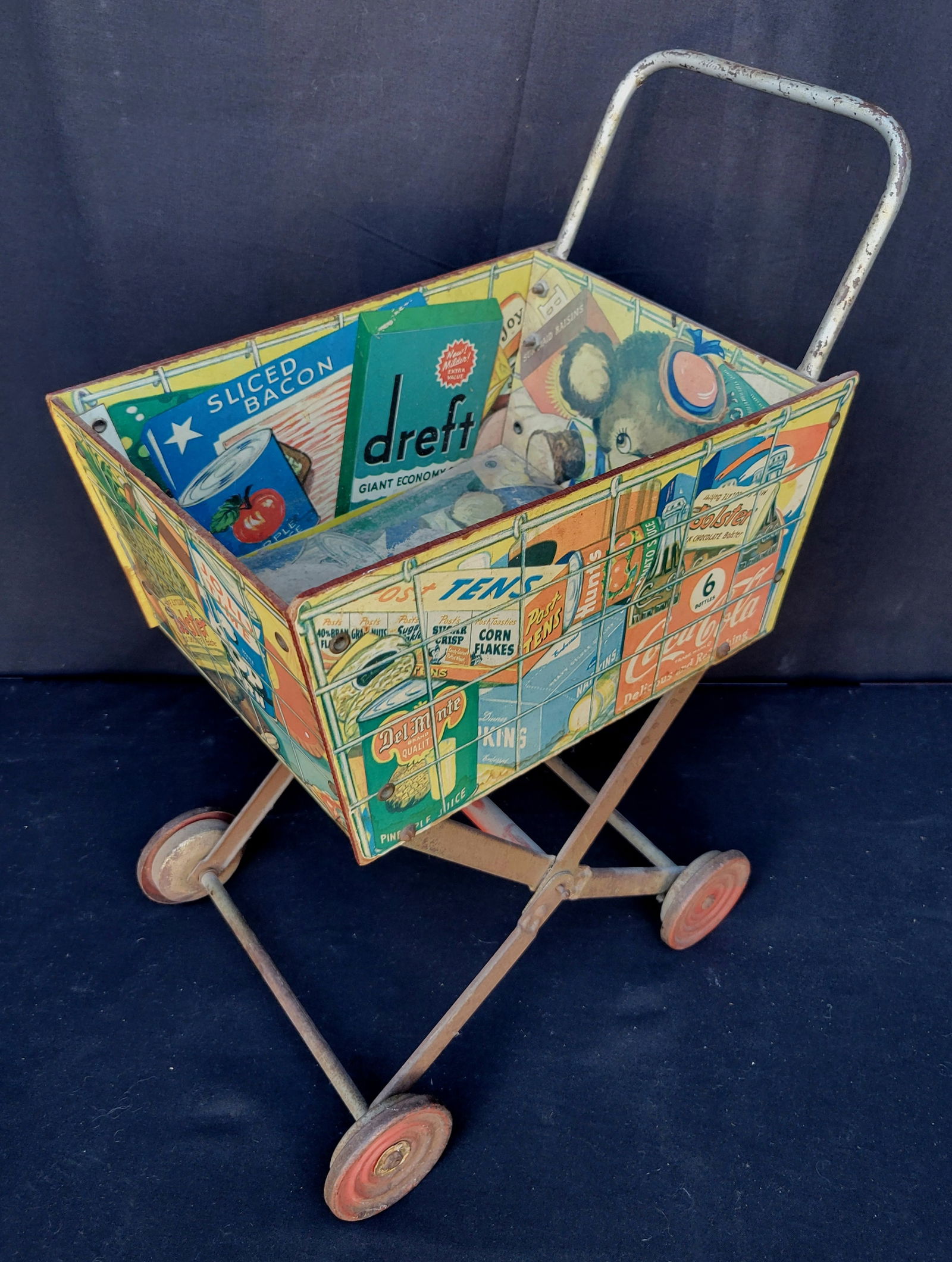 Gulf Coast Estate Vintage Coca Cola Shopping Cart 19.75 Inches Gong Bell Litho Panels Child Toy (1 of 2)