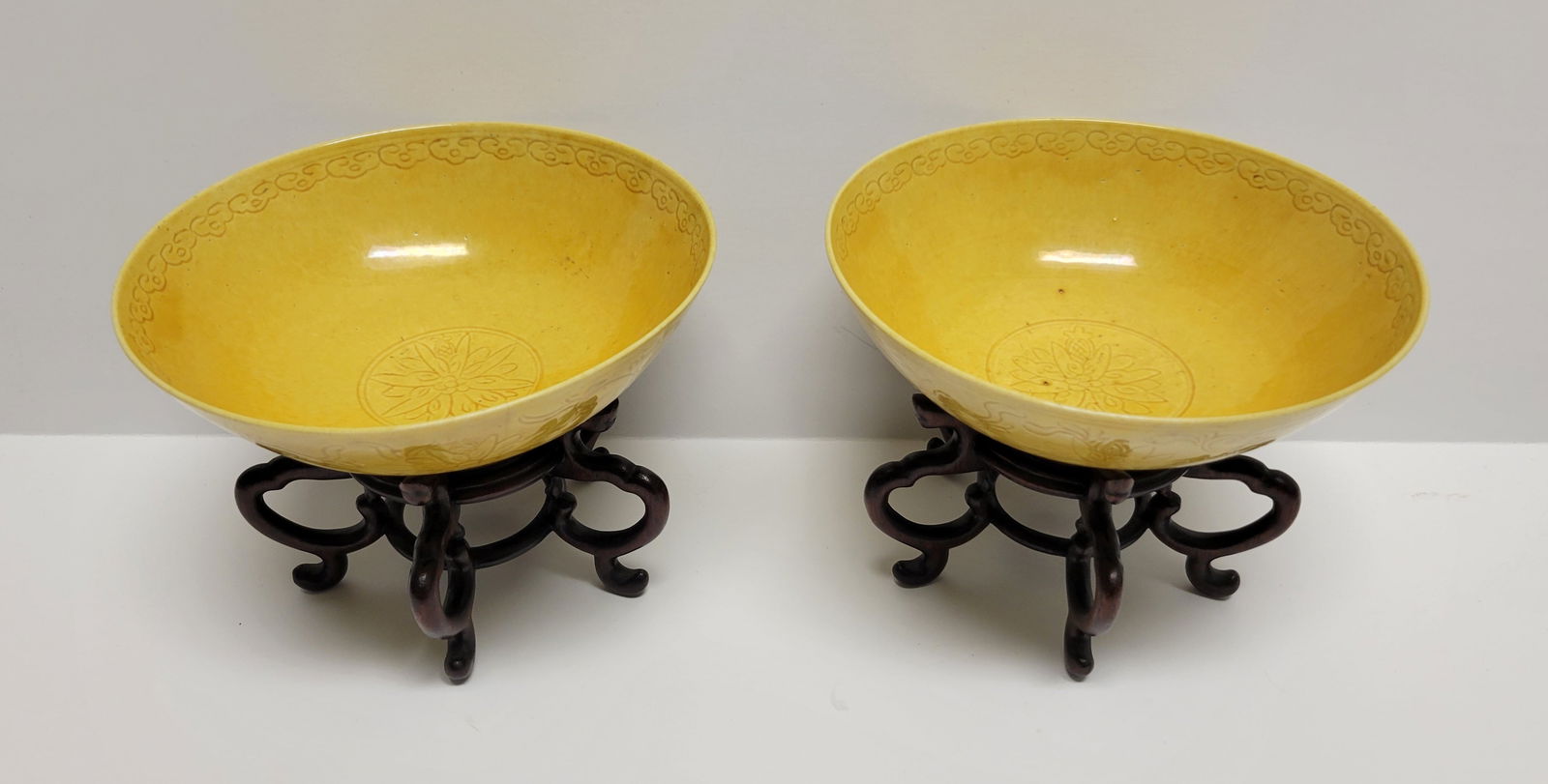 Klarich Collection Pair Chinese Qing Kangxi Mark Yellow Bowls SEE CONDITION REPORT (1 of 17)