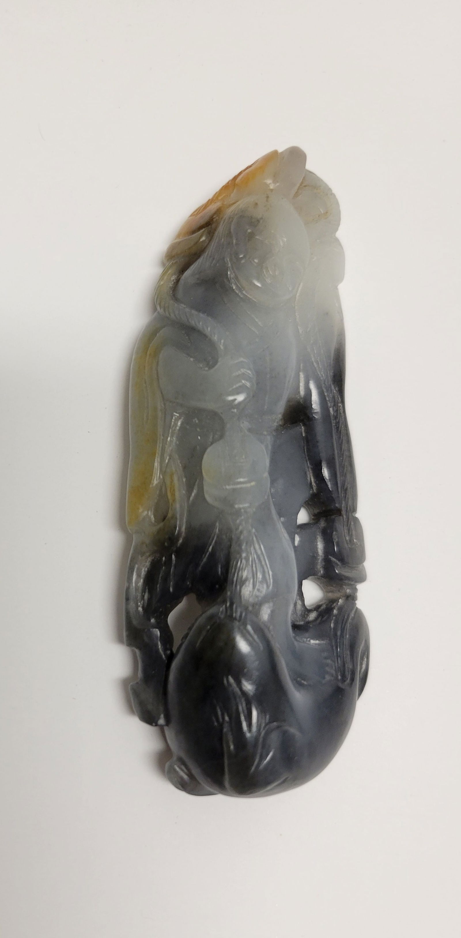 Klarich Collection Qianlong Chinese Fisherman Seal Rope Jade Carving Grey Black Russet Skin Figural (1 of 5)