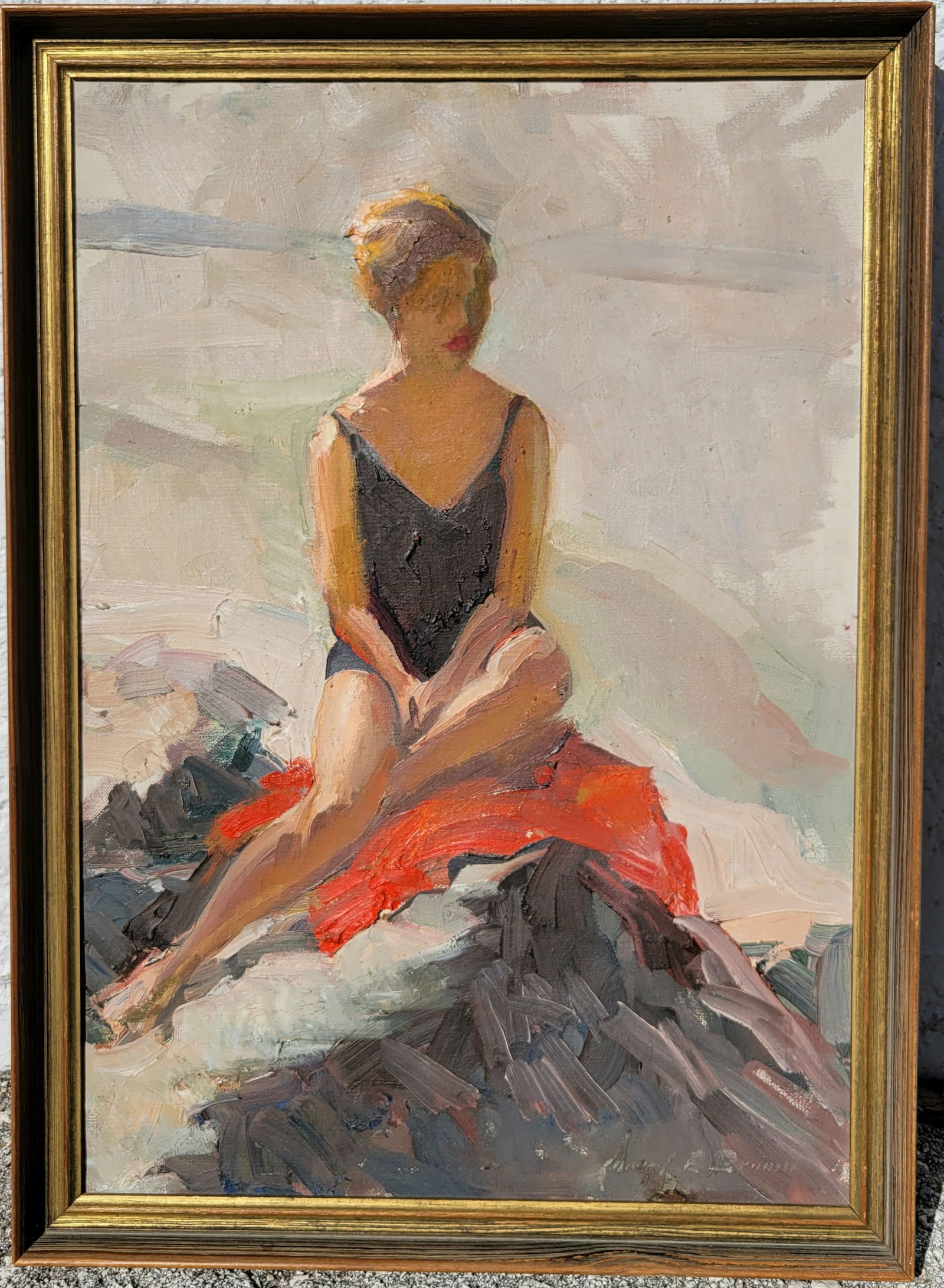 New England Retirees Samuel E Brown Oil Bather On The Rocks Exhibition Card (1 of 3)