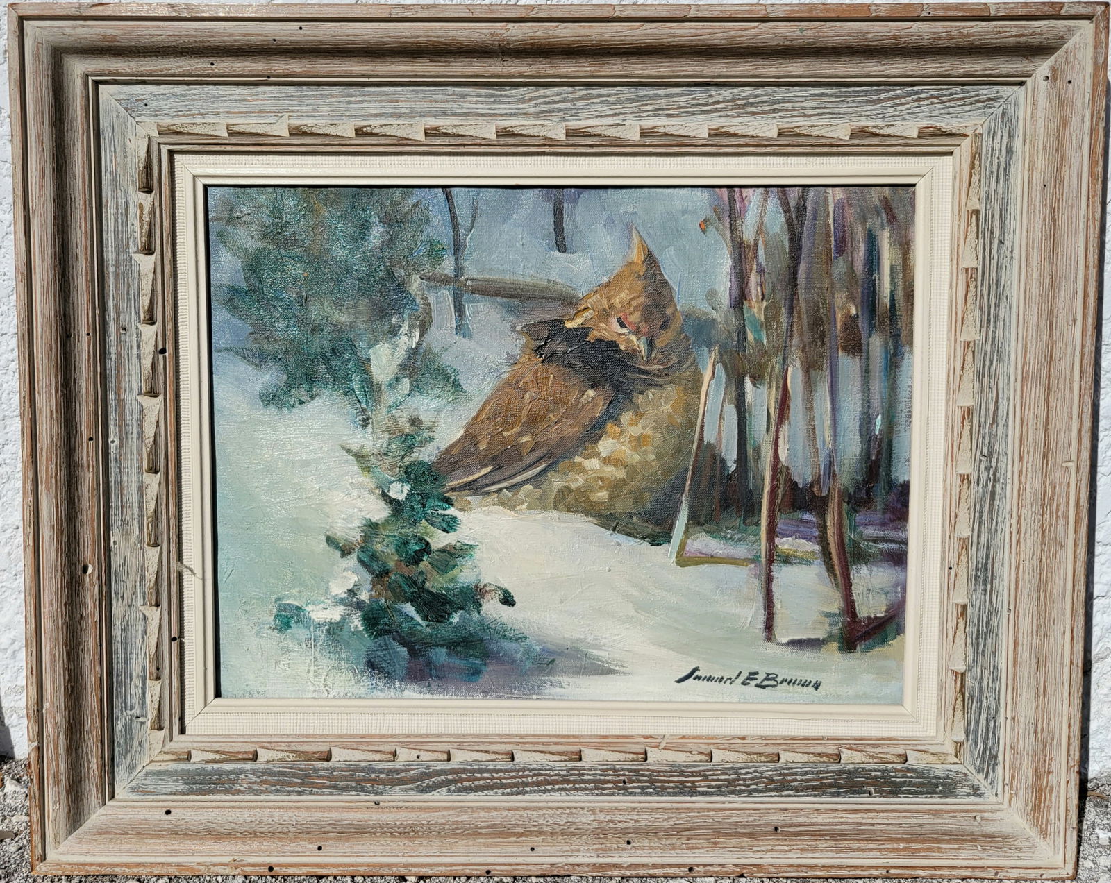 New England Retirees Samuel E Brown Oil Bird In Snow Exhibition Card (1 of 3)