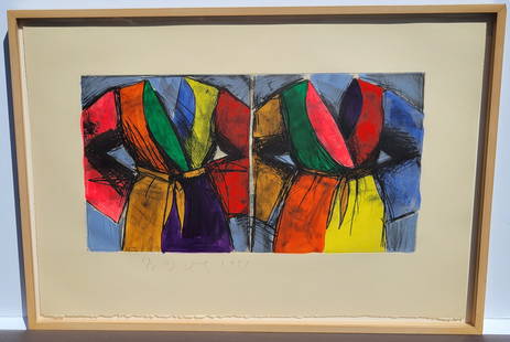 Jim Dine Double Robe Hand Colored Etching Signed Ed75 Pace Label 1993: Provenance: Hackett Freedman Gallery, San Francisco, California. San Francisco, California area collector retired to the Florida Gulf Coast, name withheld. One of 15 lots from the collection of Pop