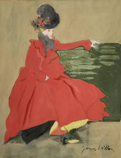 Jacques Villon Gouache w Sothebys Prov: Jacques Villon Gouache w Sothebys Prov, Femme Assise, gouache, 13.3 x 10.5 inches, signed lower right, offered by Sothebys New York February 23, 2001 with a USD$ 10,000 to 15,000 estimate, unsold.