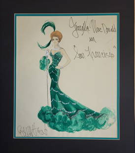 Edith Head Costume Design Jeanette MacDonald In San Francisco Ink Watercolor Gouache Fashion: Edith Head Costume Design Jeanette MacDonald In San Francisco Ink Watercolor Gouache Fashion Illustration Hollywood Movie Illustrator Art Dress Gown Jewelry Cane Feather In Hair. 16.75in x 14in,