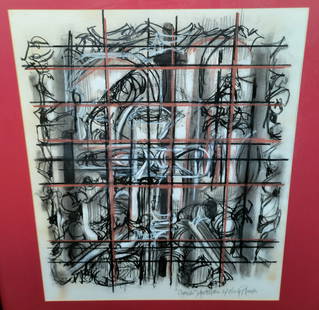 Francis Hines 2010 Cages Series Semi Abstract Pastel Painting I: Francis Hines 2010 Cages Series Semi Abstract Pastel Painting I, the first of two related works by international installation artist Francis Mattson Hines 1920-2016 in this sale as separate lots,