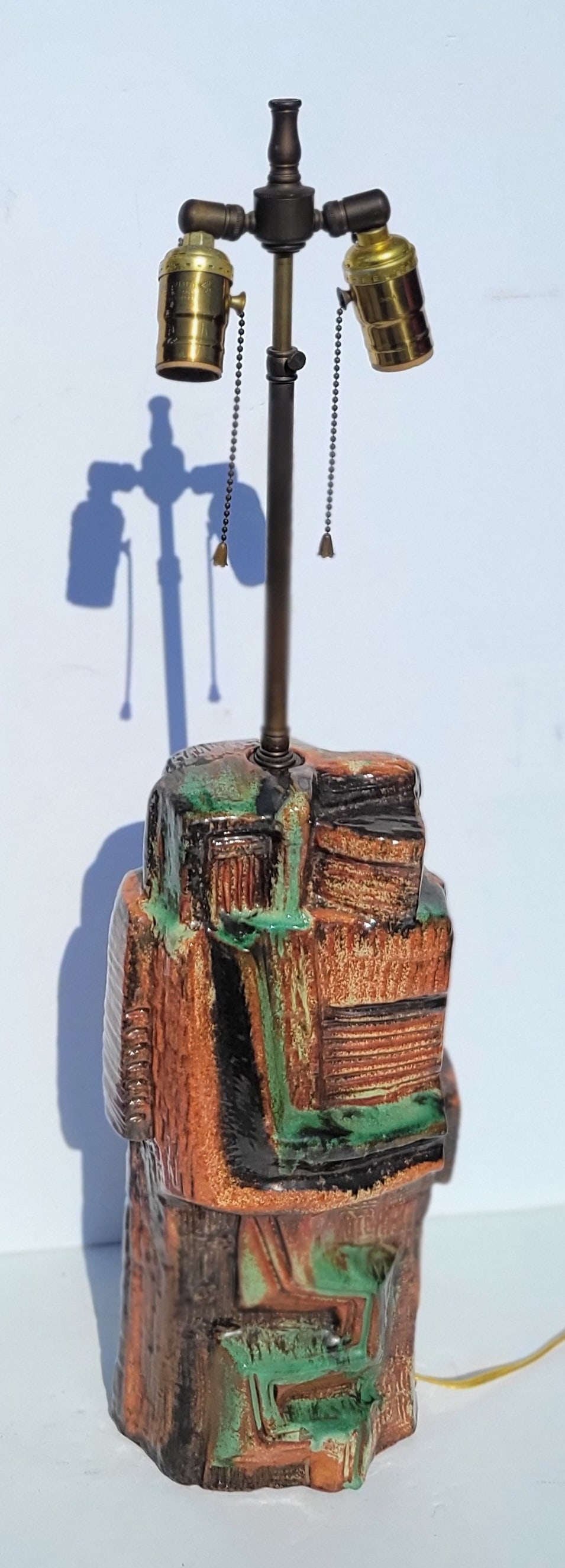 Vintage 1950s Art Pottery Lamp MCM Tiki Era Cubist Couple Abstract Figures Italian Or California (1 of 2)