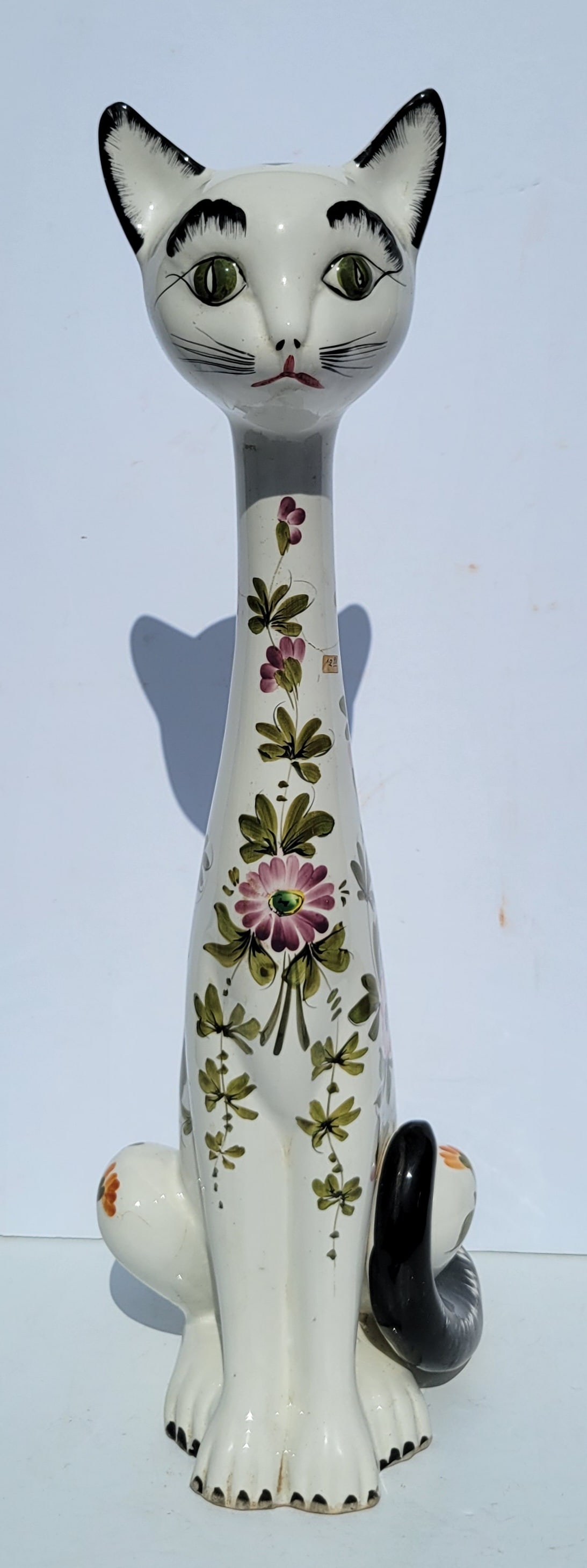 Bassano Tall 22in Italian Repaired Art Pottery Cat 2 Labels MCM Mid Century Modern (1 of 4)