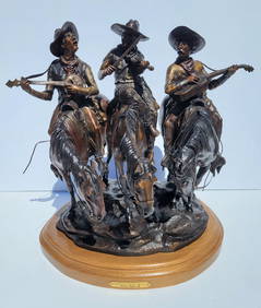 Large Dustin Payne Cowboy Bronze Ed35 Horseback Musicians With USD5243 Dollar Receipt Chisholm Trail (1 of 7)