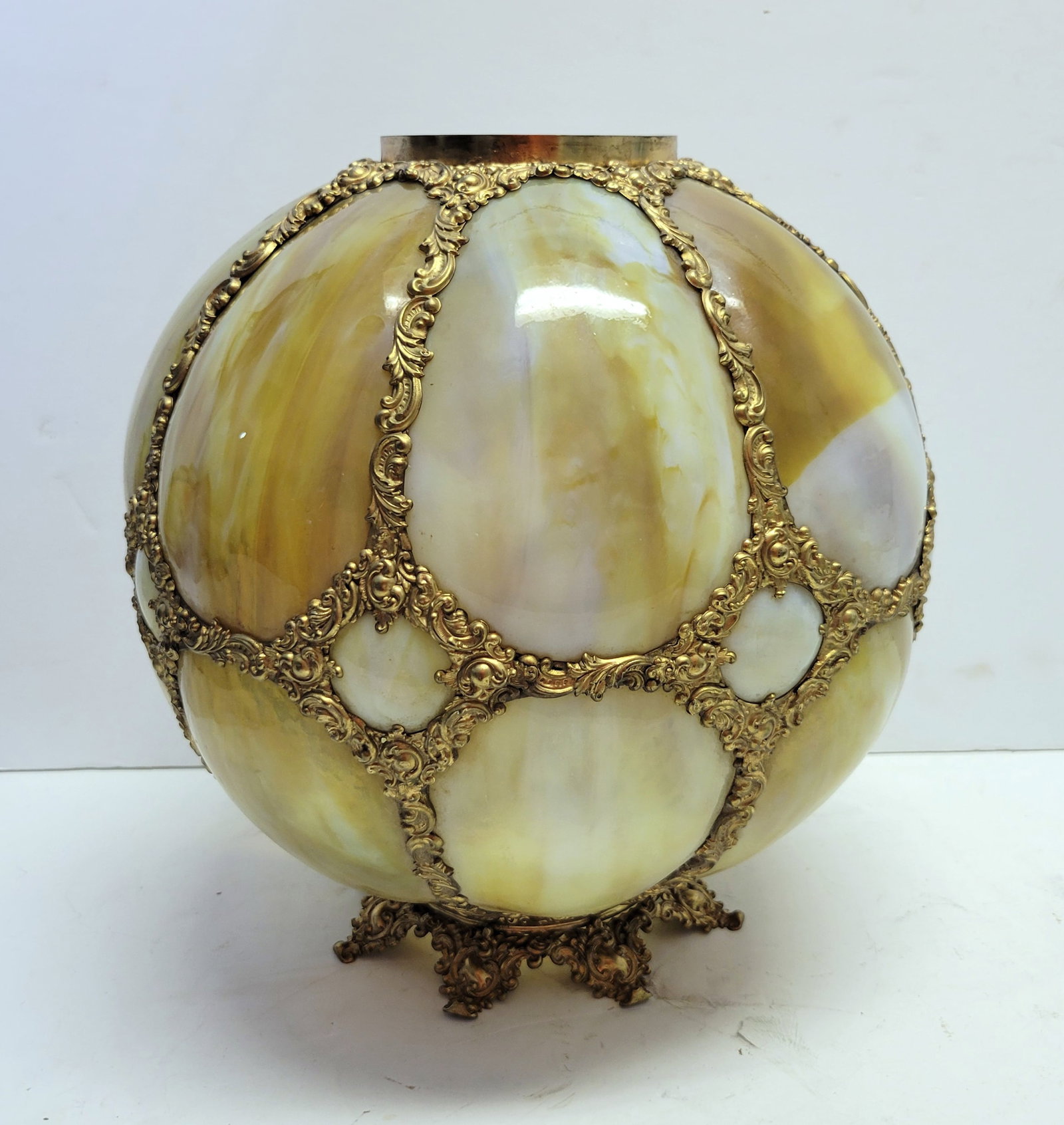 Antique Gilt Slag Bubble Glass 10in Globe Chandelier Shade Table Lamp Base Art Glass Fixture (1 of 4)
