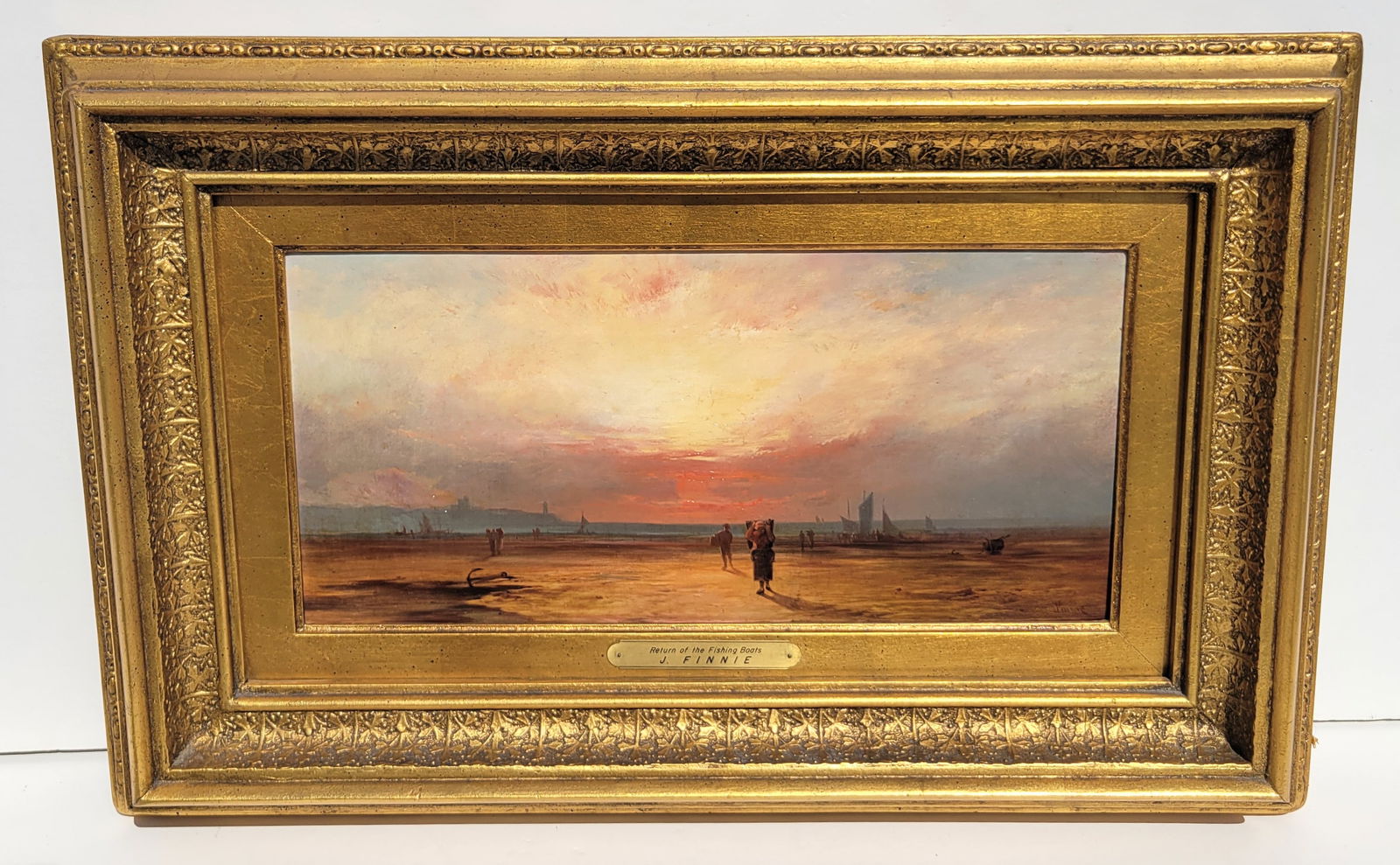 John Finnie Firey Sunset British Late Victorian Oil Beach Fishing Boats Fishermen Genre Luminous (1 of 5)