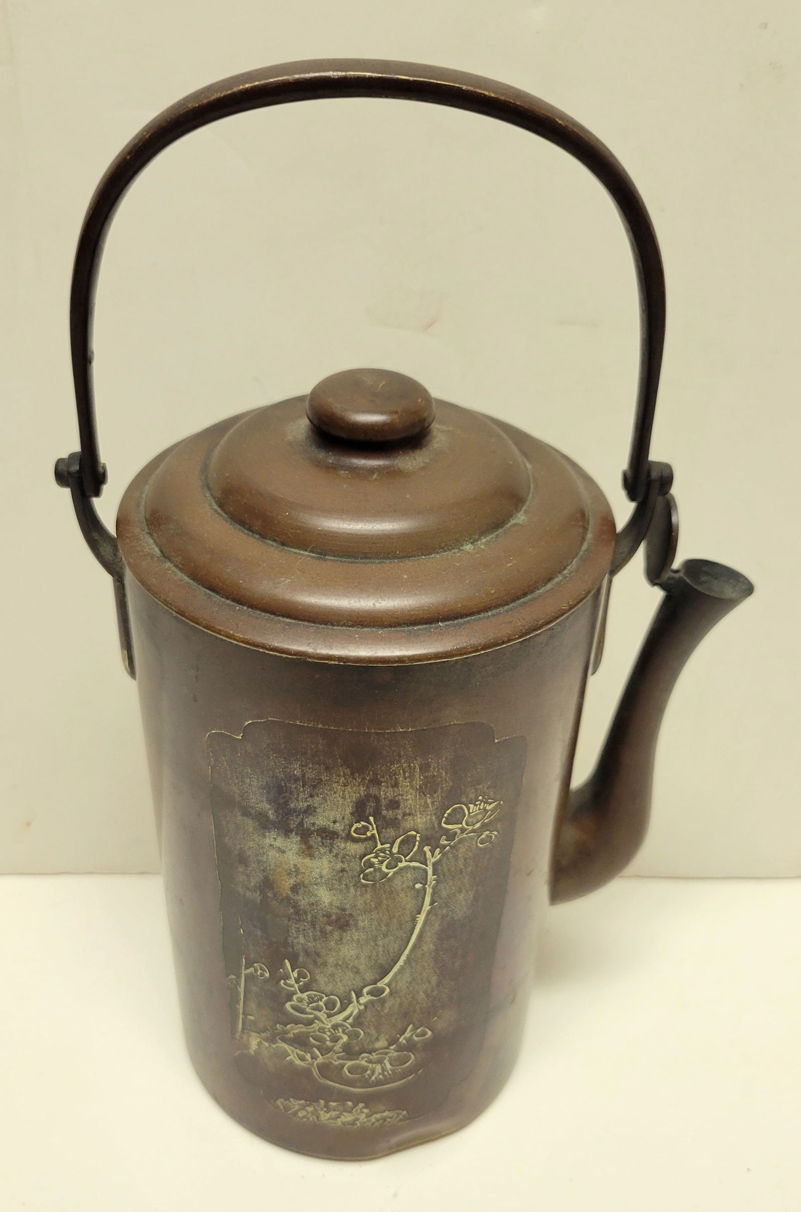 Antique Chinese Copper Bronze Or Patinated Brass Lidded Handled Covered Spout Tea Kettle Pot Pitcher (1 of 4)
