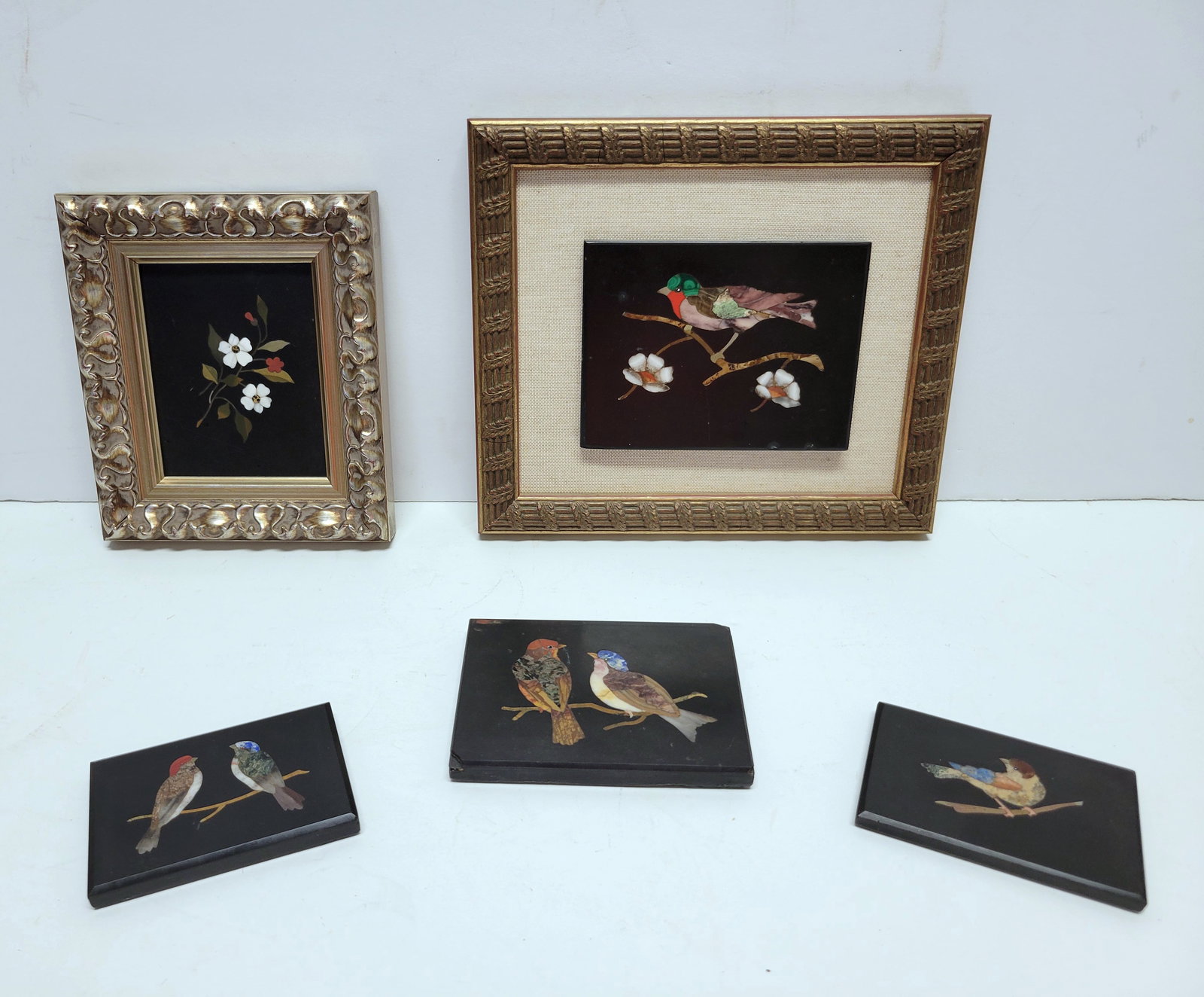 Collection 5 Italian Pietra Dura Song Bird And Floral Plaques 2.375in x 3.5in To 3.75in x 5in (1 of 6)