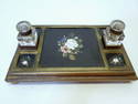 Large Antique Italian Pietra Dura Crystal Fitted Inkwell Pen Tray 12.25in X 7.75in X 4in Overall
