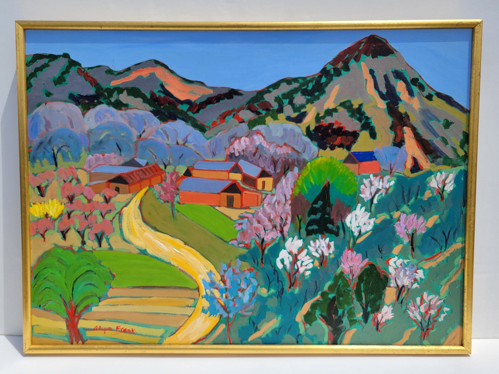 Alyce Frank Southwest New Mexico Village Spring Landscape 30in x 40in Oil on Canvas Taos Label (1 of 7)