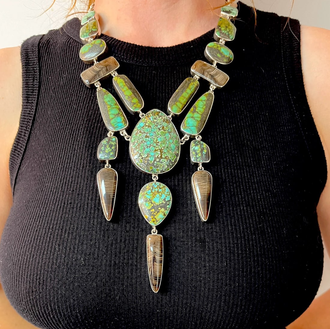 Big Chunky Turquoise Silver Pendant Necklace Stone Set Hammered Link Texas Heirs Collection 1 Of 15 (1 of 5)
