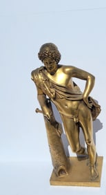 Grand Tour Gilt Dore Bronze Resting Satyr Praxiteles Male Nude Greek Roman Classical Statue