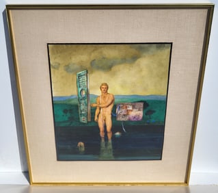 John Lear Original Work Color On Paper Signed male Nude Realist Drawing