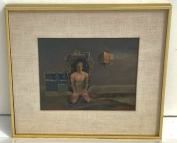 John Lear Male Semi Nude Original Color Work On Paper Realist Signed Drawing