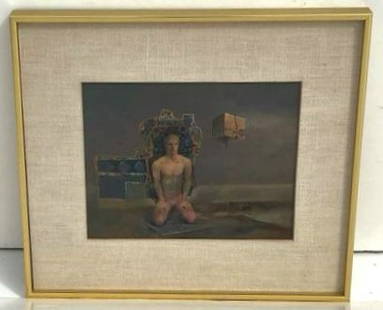 John Lear Male Semi Nude Original Color Work On Paper Realist Signed Drawing: John Lear Male Semi Nude Realist Signed Drawing, 7.5 x 9.5 sight, 13.25 x 15.25 framed, inches. Shipping: Visit StedmanShipping Dot Com for all info. Note large or heavy bronzes and concrete garden