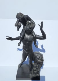 Large Heavy Vintage To Likely Antique Silenus And Dionysus Classical Greco Roman Bronze Male Nude
