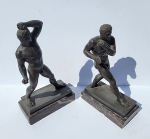Set of 2 Grand Tour Creugas And Damoxenos The Pugulists After Canova Bronze Male Partially Nude