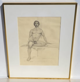 John Lear Male Nude Realist Signed Drawing