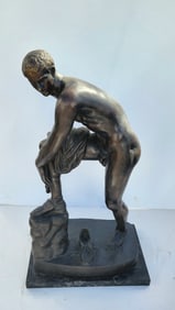 Very Large Old By Or After Fernando De Luca Hermes Mercury Tying Sandal Greek Roman God Nude Male