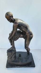Very Large Old By Or After Fernando De Luca Hermes Mercury Tying Sandal Greek Roman God Nude Male: Very Large Old By Or After Fernando De Luca Hermes Mercury Tying Sandal Greek Roman God Nude Male Bronze Statue Sculpture After The Antique. Dimensions: 28in x 16in x 10in Weight:54.3lbs Shipping: