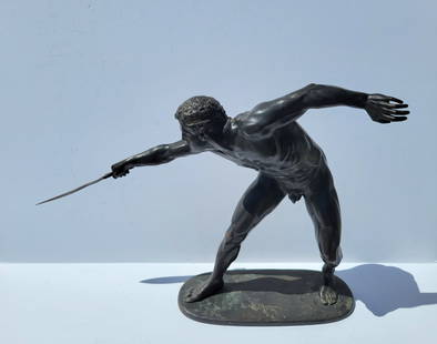 Rudolf Marcuse The Gladiator Bronze Male Nude Greco Roman Warrior Statue Sculpture: Rudolf Marcuse The Gladiator Bronze Male Nude Greco Roman Warrior Statue Sculpture. Dimensions: 16in wide including stone oval base Weight: 13.5lbs Shipping: Visit StedmanShipping Dot Com for all